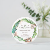 Groene, bruine tropische bananenbladeren, bruiloft kaart (Staand voorkant)