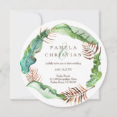 Groene, bruine tropische bananenbladeren, bruiloft kaart (Voorkant)