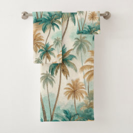 GROENE & BRUINE TROPISCHE STRAND MET PALMBOMEN BAD HANDDOEK