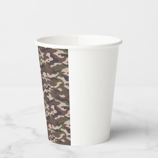 Groene, Bruine, Zwarte Camouflage Feeststijl Papieren Bekers (Links)