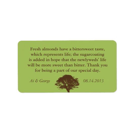 Groene bruineikoldbomen, bruinbruinbruinbruinbruin etiket (Voorkant)