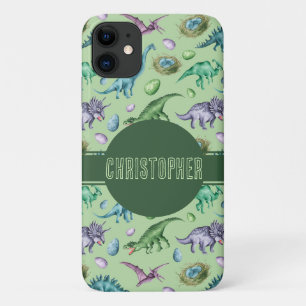 Groene brullende Jurassic Dinosaurus met Naam Case-Mate iPhone Case
