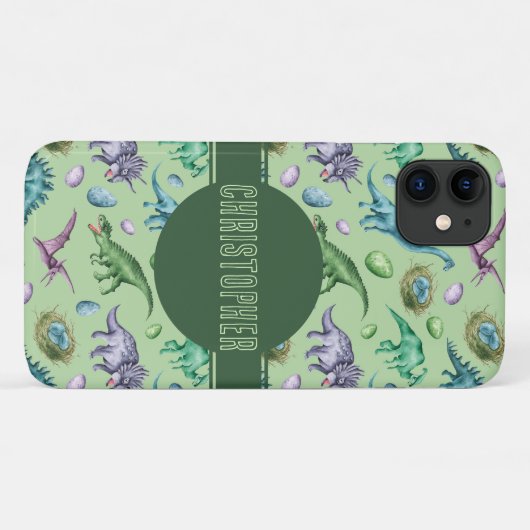 Groene brullende Jurassic Dinosaurus met Naam Case-Mate iPhone Case (Achterkant (horizontaal))