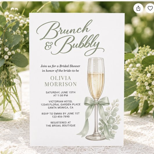 Groene brunch en bubbels Salie Bruidsfeest Kaart