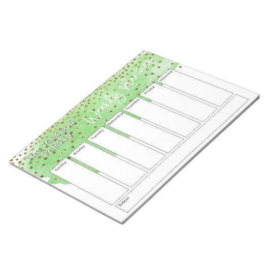 Groene Brushstroke Gold Confetti Weekplanner Notitieblok (Schuin)