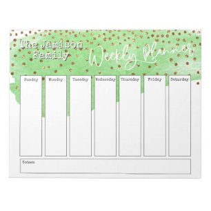 Groene Brushstroke Gold Confetti Weekplanner Notitieblok