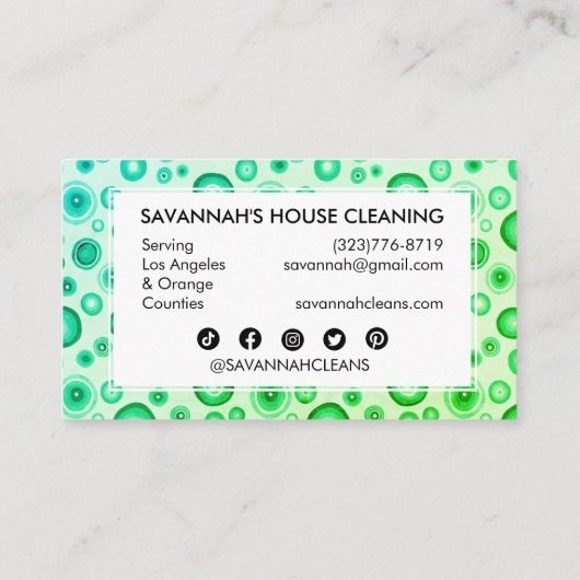 Groene Bubbels Minimale Huis Reiniging Janitorial  Visitekaartje (Achterkant)