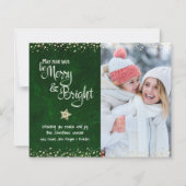 Groene Budget Foto Dagen Merry Bright Script Kaart (Voorkant)
