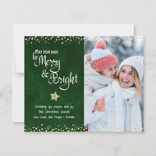 Groene Budget Foto Dagen Merry Bright Script Kaart (Voorkant)