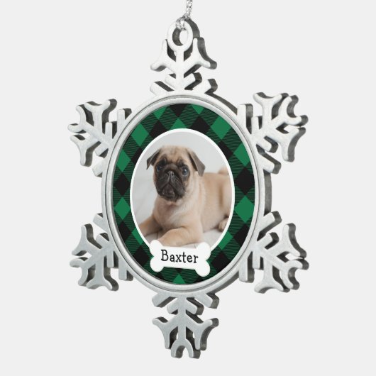 Groene Buffalo Aangepaste foto Pet Puppy Dog Tin Sneeuwvlok Ornament (Rechts)