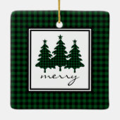 Groene Buffalo Check Dennenbomen Keramisch Ornament (Achterkant)