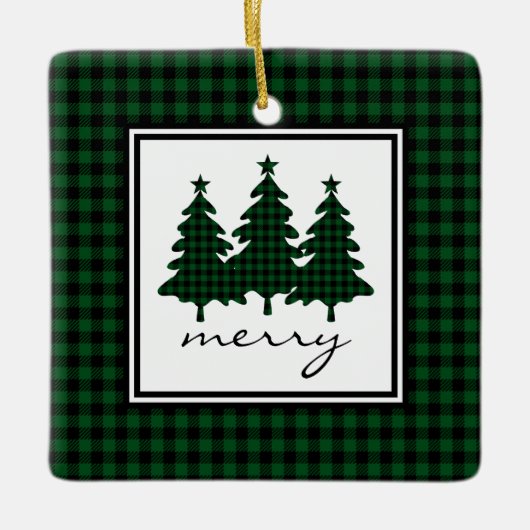 Groene Buffalo Check Dennenbomen Keramisch Ornament (Voorkant)
