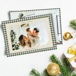 Groene Buffalo Check Horizontale Foto Kerstmis Feestdagenkaart