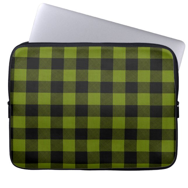 Groene Buffalo Check Tuin Laptop Sleeve (Voorkant)