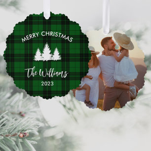 Groene Buffalo geruite familiefoto Ornament Kaart