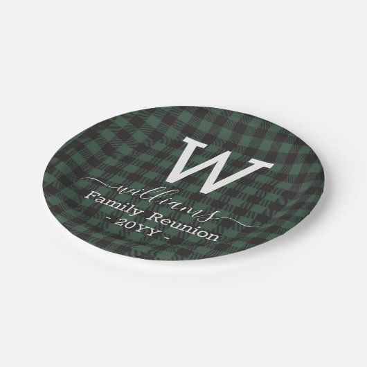 Groene Buffalo Gezonde Reunion Monogrammed Papieren Bordje (Gekanteld)