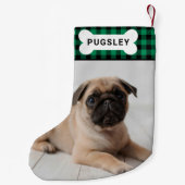 Groene Buffalo Pet Dog Bone Monogram Foto Kleine Kerstsok (Achterkant)