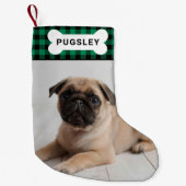 Groene Buffalo Pet Dog Bone Monogram Foto Kleine Kerstsok (Voorkant)