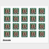 Groene Buffalo Plaid Aangepaste Foto Kerstmis Vierkante Sticker (Vel)
