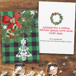 Groene Buffalo Plaid Douane Foto Kerstboom Feestdagenkaart