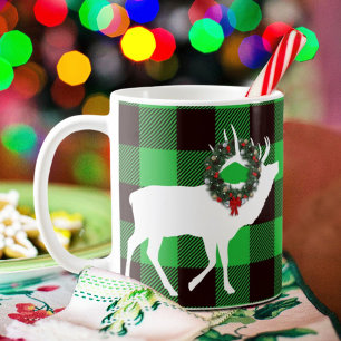 Groene Buffalo Plaid Eland Kerstkrans Koffiemok