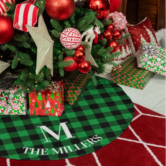 Groene Buffalo Plaid Familie Monogram Kerstboom Rok