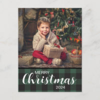 Groene Buffalo Plaid Foto Prettig Kerstfeest 2024