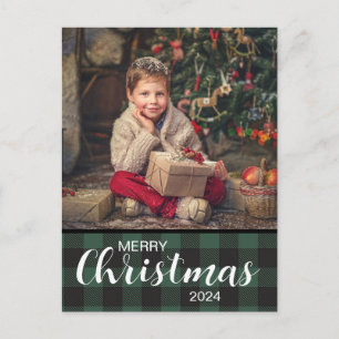 Groene Buffalo Plaid Foto Prettig Kerstfeest 2024 Briefkaart