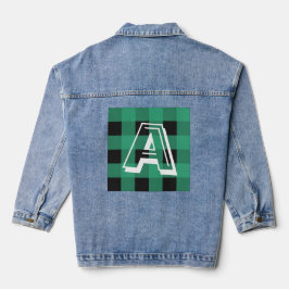 Groene Buffalo Plaid Geborduurd Denim Jacket
