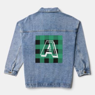 Groene Buffalo Plaid Geborduurd Denim Jacket