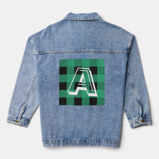 Groene Buffalo Plaid Geborduurd Denim Jacket