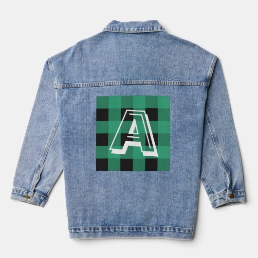 Groene Buffalo Plaid Geborduurd Denim Jacket (Achterkant)