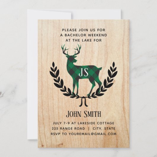 Groene Buffalo Plaid Hert Monogram Verlovingsfeest Kaart (Voorkant)