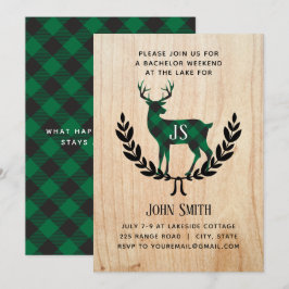 Groene Buffalo Plaid Hert Monogram Verlovingsfeest Kaart