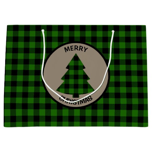Groene Buffalo Plaid Kerstboom Grote Gift Bag Groot Cadeauzakje (Voorkant)