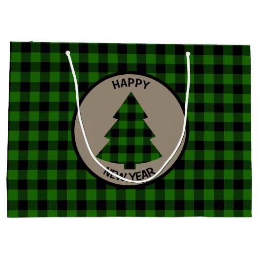 Groene Buffalo Plaid Kerstboom Grote Gift Bag Groot Cadeauzakje (Achterkant)