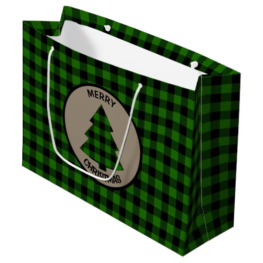 Groene Buffalo Plaid Kerstboom Grote Gift Bag Groot Cadeauzakje (Voorkant Gekanteld)