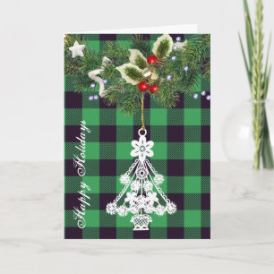 Groene Buffalo Plaid Kerstboom Silhouette Feestdagen Kaart