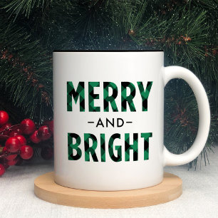 Groene Buffalo Plaid Merry and Bright Tweekleurige Koffiemok