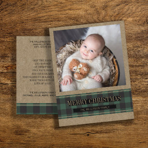 Groene Buffalo Plaid op Kraft Prettig Kerstmis Fot Briefkaart