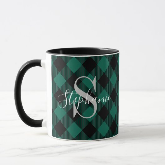 Groene Buffalo Plaid Rustieke Monogram Naam Mok (Links)
