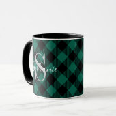 Groene Buffalo Plaid Rustieke Monogram Naam Mok (Voorkant links)