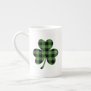 Groene Buffalo Plaid Shamrock Klaver Ontwerp-61104 Porselein Kop