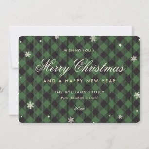 Groene Buffalo Plaid Sneeuwvlok Feestdagenkaart