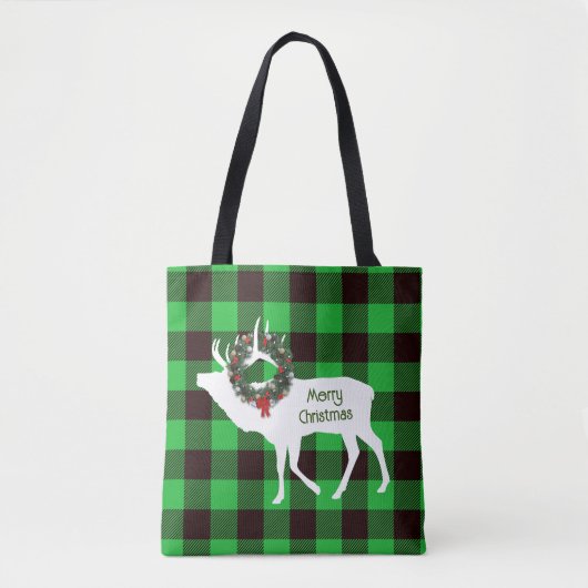 Groene buffalo Pset Elk Silhouette Wreath Custom Tote Bag (Voorkant)