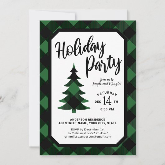 Groene Buffalo Pset Tree Holiday Party Uitnodiging (Voorkant)