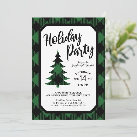 Groene Buffalo Pset Tree Holiday Party Uitnodiging (Staand voorkant)