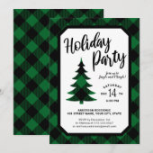Groene Buffalo Pset Tree Holiday Party Uitnodiging (Voorkant / Achterkant)