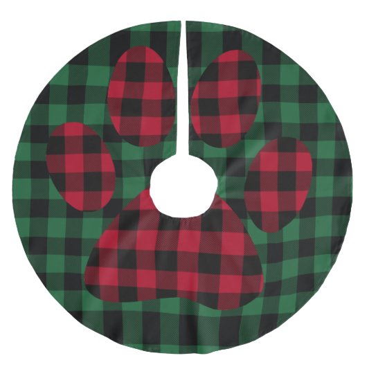 Groene Buffalo-spelden & Dog Paw-afdrukken, gechec Kerstboom Rok (Voorkant)