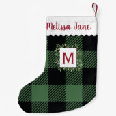 Groene Buffel Check Evergreen Krans Monogram Kleine Kerstsok (Achterkant)